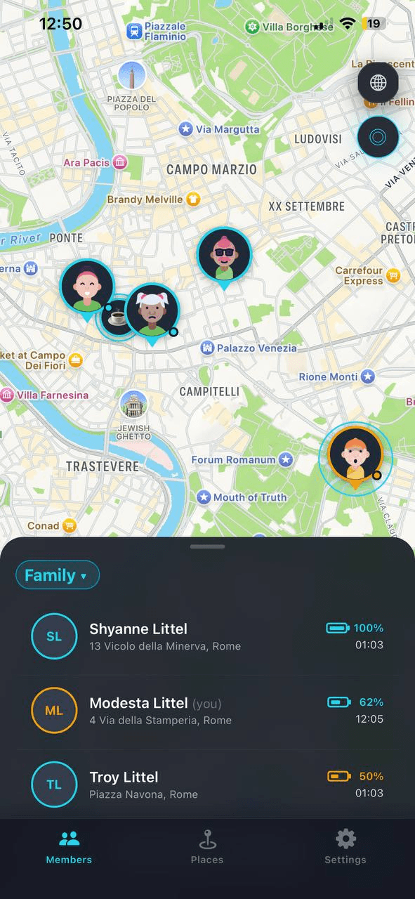 Location Tracker Members view